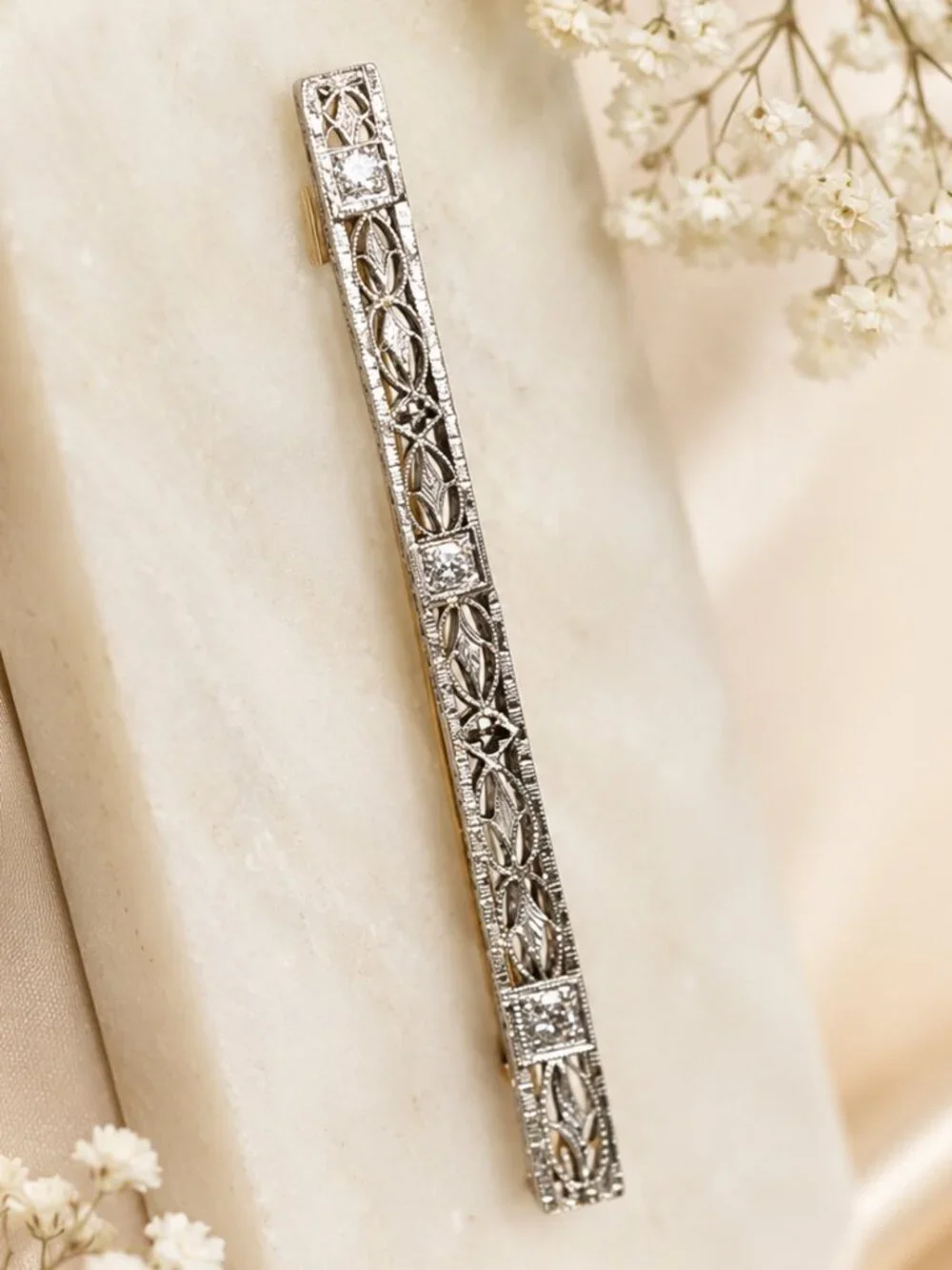 Vintage Filigree Diamond Brooch